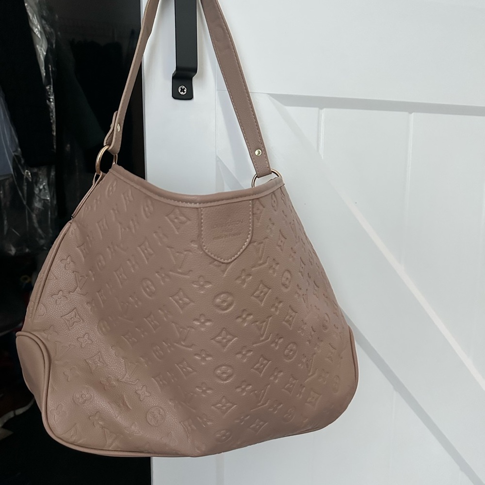 Tan Leather Hobo Bag with Embossed Texture Designer Inspired